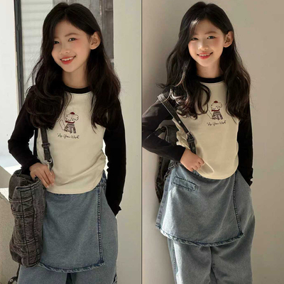 大E小e女童春季小狗印花长袖T恤