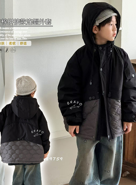 布芮欧童装2024冬新款男女童宽松棉服中大童保暖连帽外套潮16116