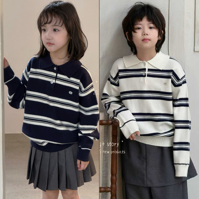 G+童装2025秋季新款男女童韩版时尚POLO领条纹毛衣针织衫潮52806
