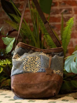 疯子张原创可调节牛皮拼接文艺刺绣斜跨包复古民族风帆布包单肩包