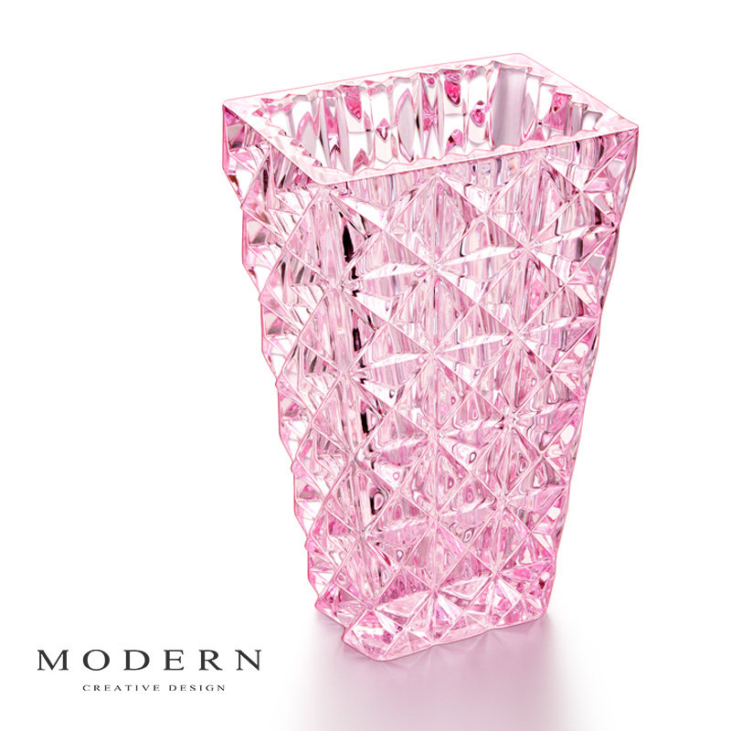 摩登MODERN轻奢粉色透明水晶玻璃花瓶时尚简约插花摆件乔迁礼物