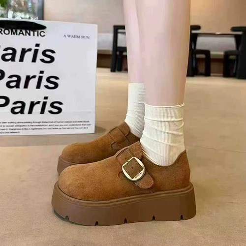 7718厚底勃肯鞋女单鞋2025年加绒厚底一脚蹬乐福鞋女鞋子休闲鞋潮