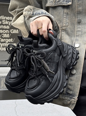 9869-2增高5cm黑武士显腿长增高显瘦配牛仔裤超绝老爹鞋加绒厚底