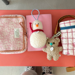 韩国自制包包挂件女生毛绒雪人小熊可爱背包书包挂饰小玩偶公仔