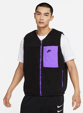 NIKE耐克羊羔绒马甲男双面穿保暖摇粒绒背心冬季新款DQ4879-010
