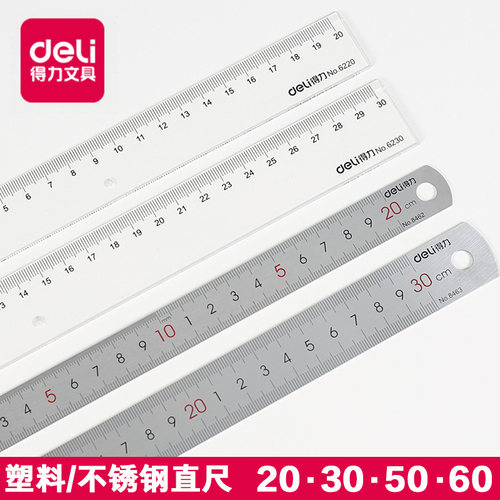 得力直尺不锈钢塑料透明尺子学生办公绘图测量刻度清晰各规格 - 封面