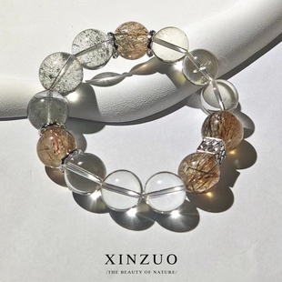 大颗14mm天然水晶手链串 原创小众设计高端男女款 馨作 人间白茶