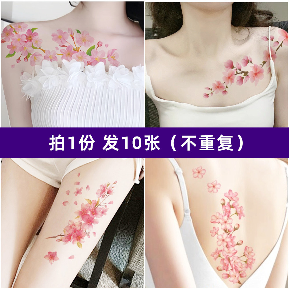 新款锁骨桃花彼岸花少女纹身贴纸防水持久彩色花朵大图案仿真刺青
