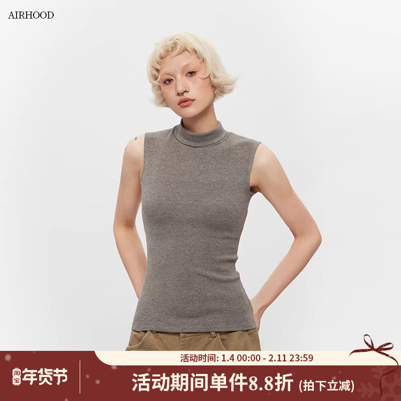 AIRHOOD 2025夏季新款半高领无袖T恤女背心修身内搭打底辣妹上衣,女装/女士精品,背心吊带,淘宝优惠券,粉丝福利购,淘宝优惠卷