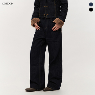 女宽松高腰情侣直筒长裤 AIRHOOD 复古牛仔裤 原色秋冬季 子 2025新款