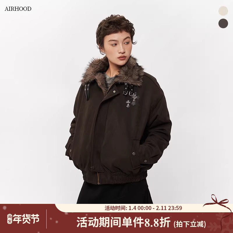 AIRHOOD 2025新款美式街头座山雕毛领棉衣女冬季宽松加厚情侣外套,女装/女士精品,棉衣/棉服,淘宝优惠券,粉丝福利购,淘宝优惠卷