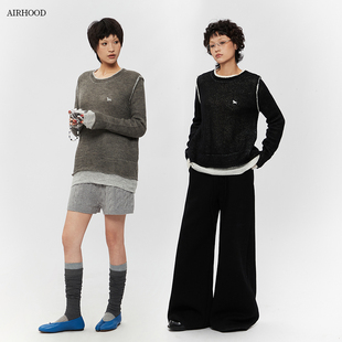 宽松套头毛衣 AIRHOOD 2025秋冬款 拼接慵懒圆领针织衫 女假两件美式