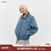 新款 AIRHOOD 2025春季 复古重磅洗水牛仔夹克女皮领巴恩风情侣外套