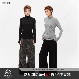 T恤女修身 AIRHOOD美式 紧身长袖 2025新款 内搭打底半高领上衣 春秋季