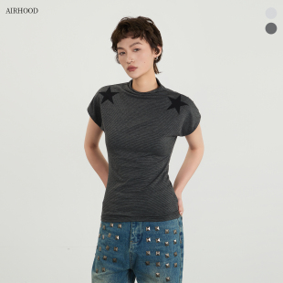 T恤女星星半高领修身 AIRHOOD 短袖 美式 百搭辣妹上衣ins 2026夏季