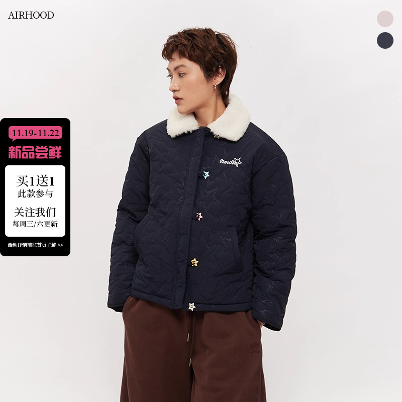 AIRHOOD 冬季韩版羊羔毛绒翻领棉服女宽松保暖减龄棉衣面包服外套