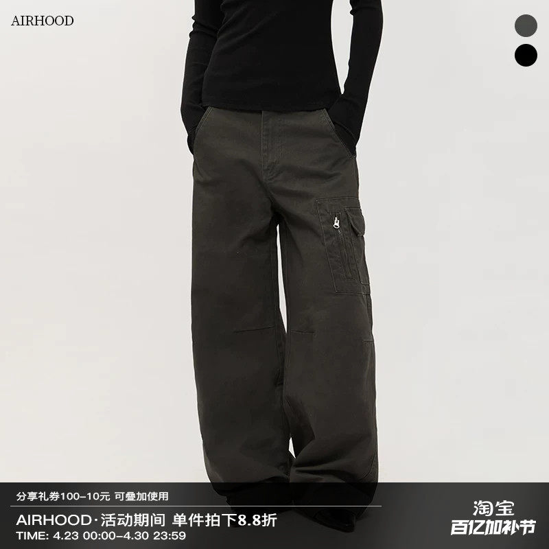 AIRHOOD 2025秋美式复古口袋工装休闲裤男女纯棉宽松直筒阔腿裤子