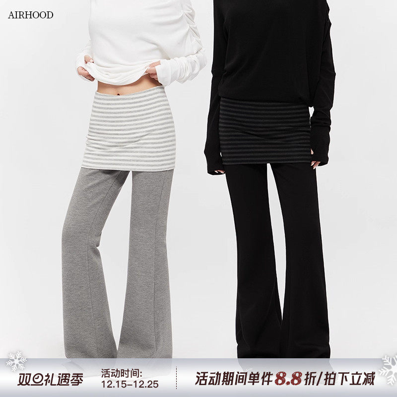 AIRHOOD 秋冬运动瑜伽屁帘休闲裤女修身假两件加绒加厚微喇叭裤子
