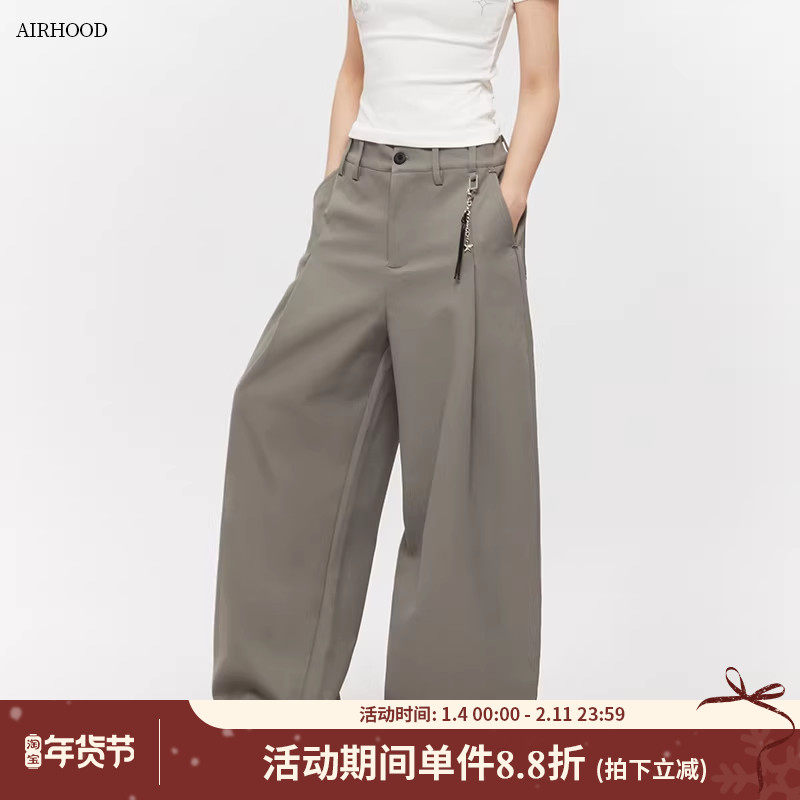 AIRHOOD 2025夏季直筒休闲裤男女宽松拖地西装裤子垂感阔腿长裤子,女装/女士精品,休闲裤,淘宝优惠券,粉丝福利购,淘宝优惠卷