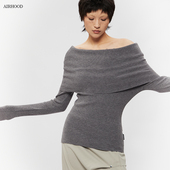 毛衣女秋冬季 AIRHOOD 针织衫 显瘦长袖 一字领露肩上衣 2025气质修身
