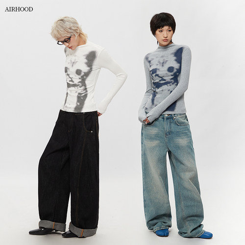 AIRHOOD 2025美式春秋季修身正肩长袖t恤半高领内搭打底衫上衣女
