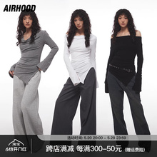 AIRHOOD 春季收腰纯欲荡领甜辣妹不规则一字肩上衣设计长袖T恤女