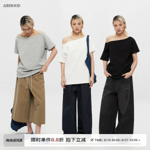 AIRHOOD 2026夏季新款辣妹一字领设计上衣女露肩小众斜肩短袖T恤