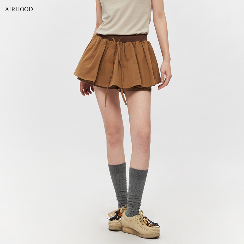 AIRHOOD 高腰百褶短裙防走光a字蓬蓬花苞裙半身裙2025夏季裤裙女