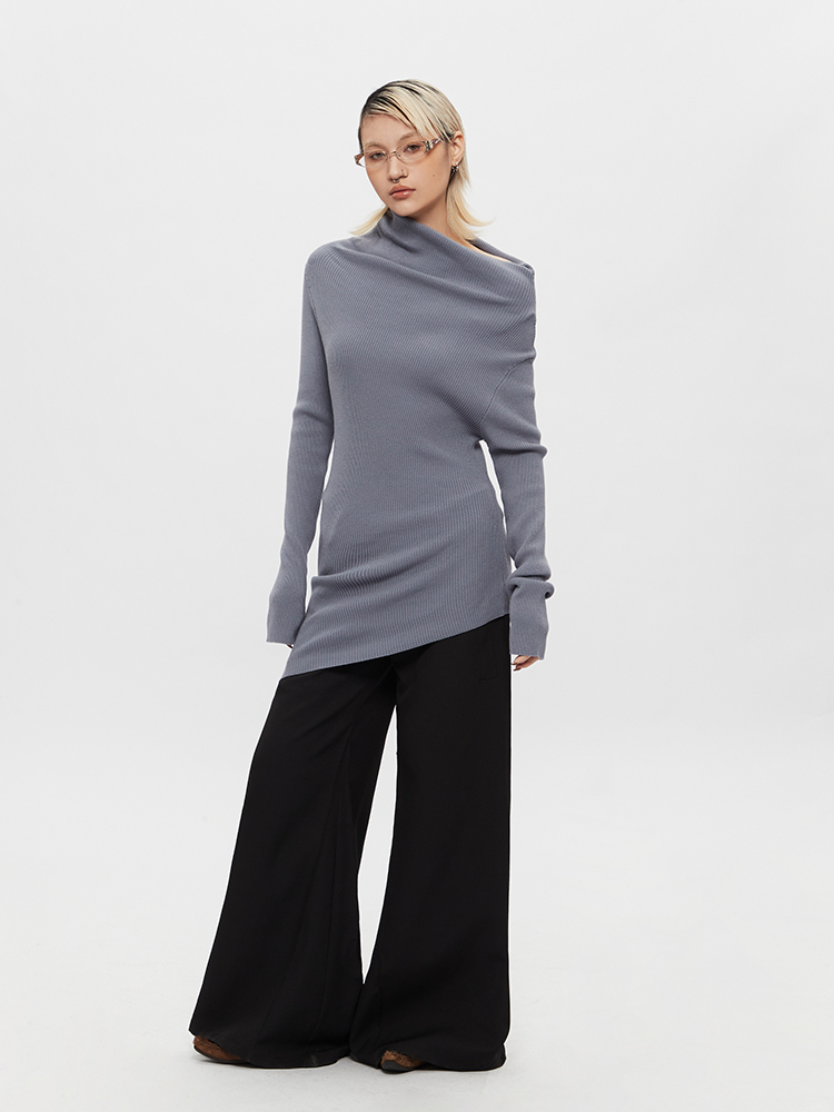 2025 One-Shoulder Slim-Fit Elegant Knit Top for Women, Long-Sleeve Asymmetrical Slanted Shoulder Sweater
