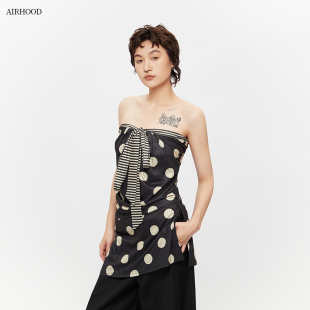 AIRHOOD 波点蝴蝶结绑带外穿抹胸连衣裙女辣妹背心上衣 2025夏季