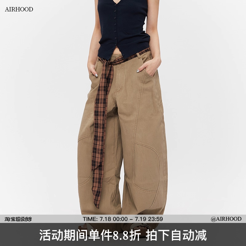 AIRHOOD 复古高街设计感2025新款夏季弯刀阔腿休闲裤国潮宽松长裤