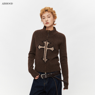 针织开衫 复古立领修身 女秋冬半高领内搭打底毛衣外套 美式 AIRHOOD