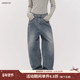 秋冬美式 复古带烫钻牛仔裤 女宽松直筒阔腿裤 AIRHOOD 高街情侣裤 子
