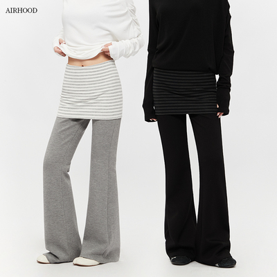 AIRHOOD 秋冬运动瑜伽屁帘休闲裤女修身假两件加绒加厚微喇叭裤子