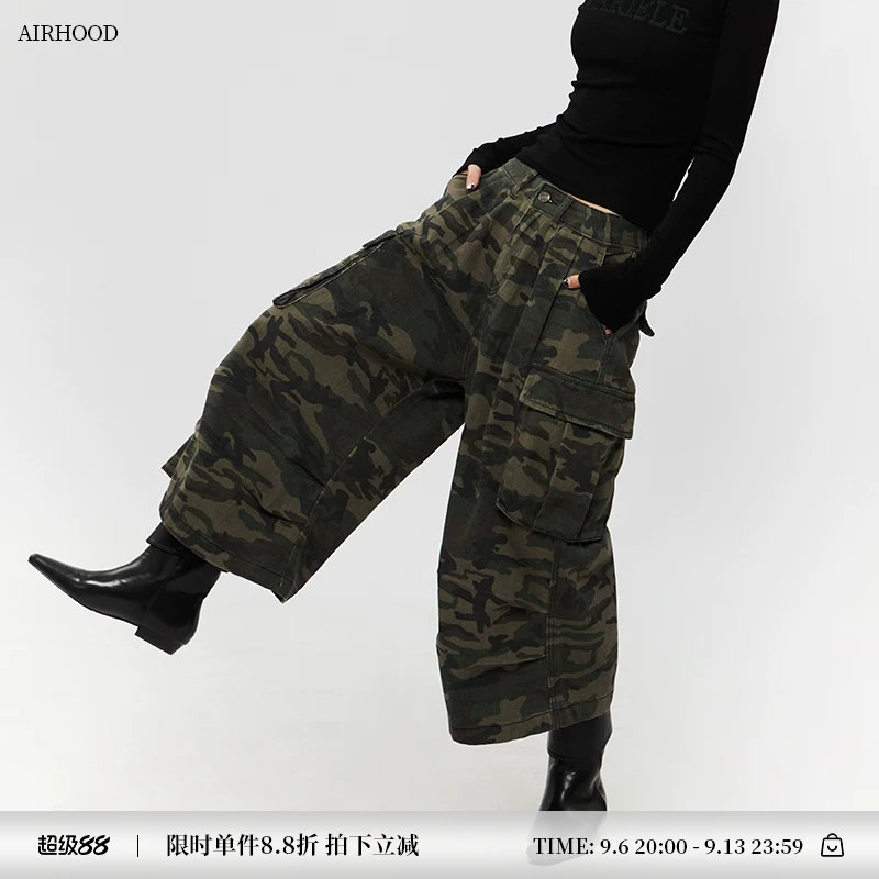 AIRHOOD 2025复古工装宽松迷彩七分裤美式潮牌男女8分休闲阔腿裤图片