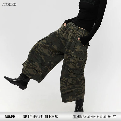 AIRHOOD 2025复古工装宽松迷彩七分裤美式潮牌男女8分休闲阔腿裤