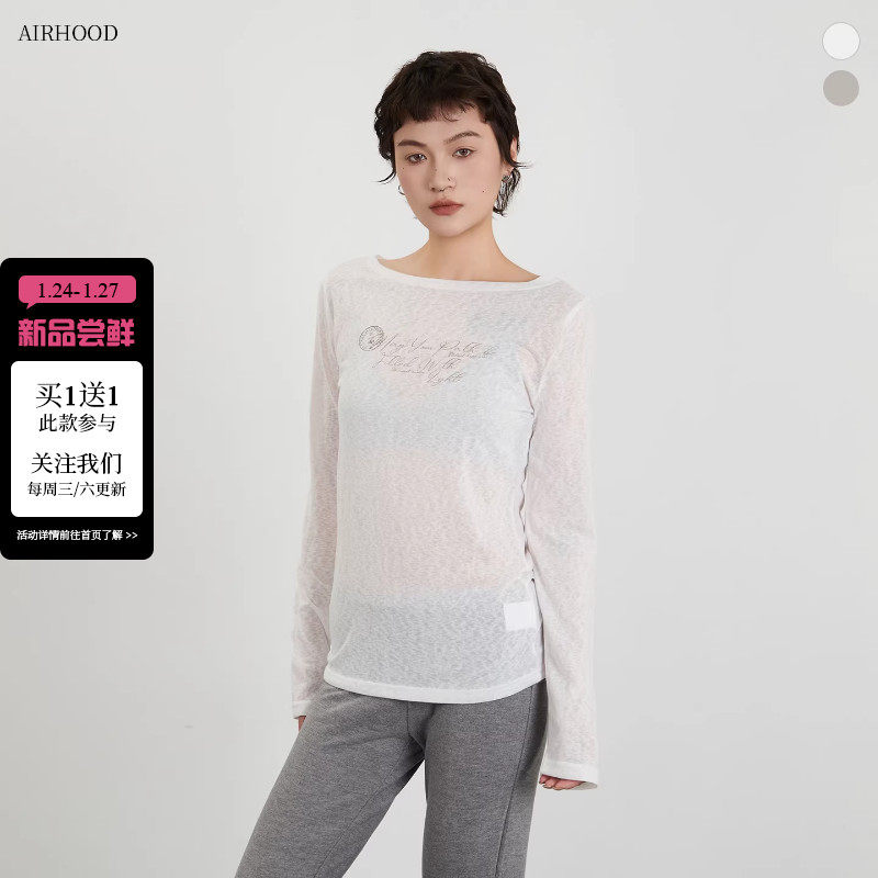 AIRHOOD春夏季微透长袖T恤女修身薄款打底衫防晒罩衫内搭辣妹上衣,女装/女士精品,T恤,淘宝优惠券,粉丝福利购,淘宝优惠卷