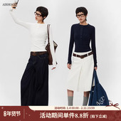 修身 AIRHOOD 上衣 打底衫 女正肩亨利领纽扣短款 2025春秋季 内搭长袖