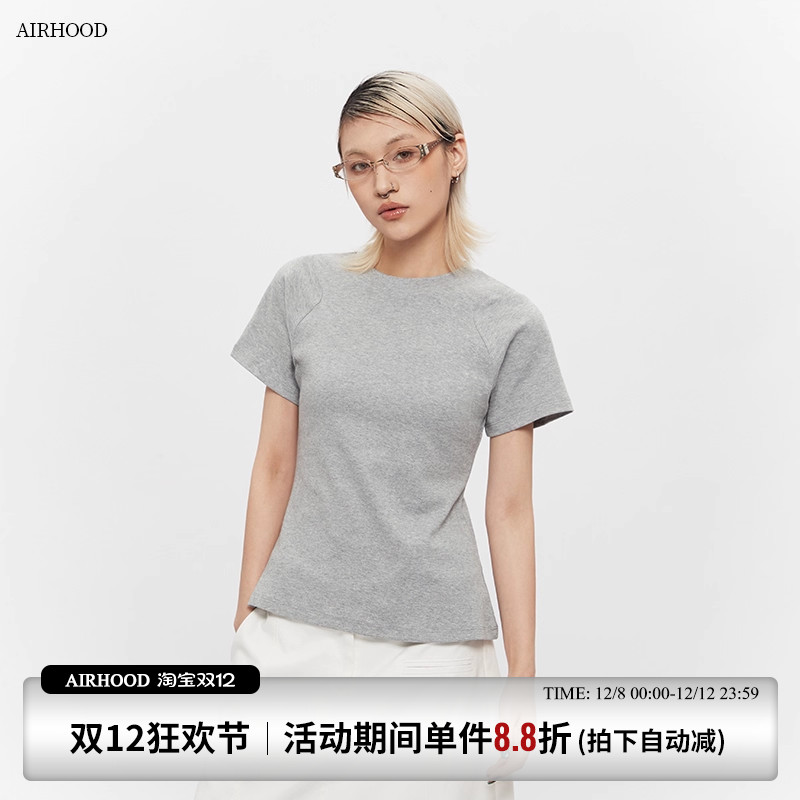 AIRHOOD 2025夏季纯色小个子新款短袖T恤正肩修身显瘦百搭上衣女