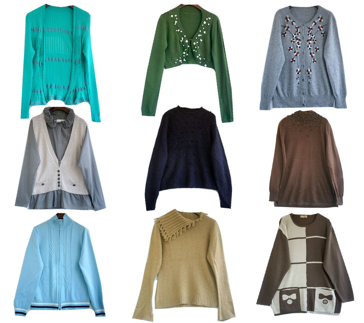 日本原单古着vintage复古秋装纯色钉珠拉链麻花套头羊毛毛衣孤品