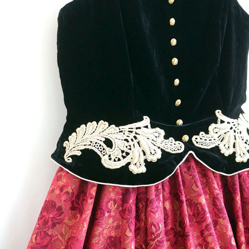 日本古着vintage复古春夏蕾丝宫廷大蓬蓬丝绒吊带连衣裙礼服孤品