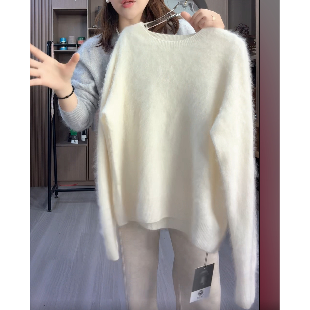 低圆领】羊绒羊毛拉绒200+高克重女士拉毛羊毛衫圆领毛衣#9901