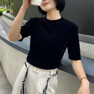 61297 T恤女 新年开门红福利 2026春百搭上衣丝绒五分袖