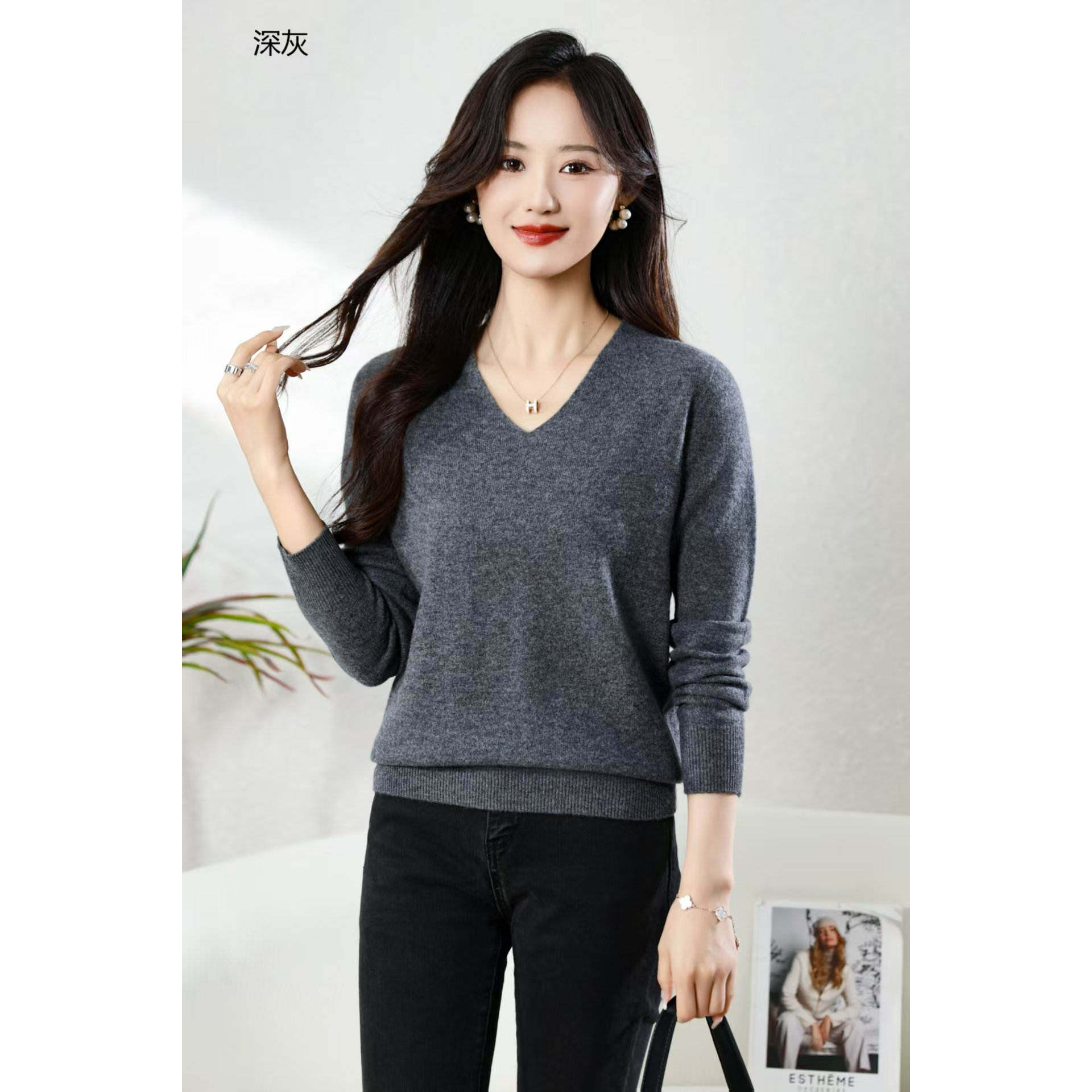 V领】91%羊毛+9羊绒！羊毛羊绒衫女圆领长袖针织小衫,女装/女士精品,羊绒衫,淘宝优惠券,粉丝福利购,淘宝优惠卷