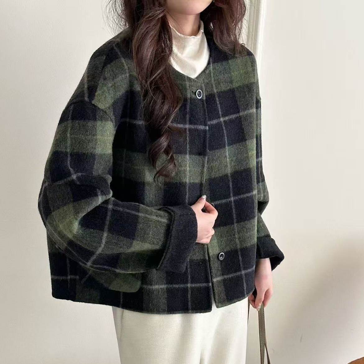 苏丽羊驼毛+蚕丝】洋气格子宽松羊毛呢子大衣女双面呢大衣外套短,女装/女士精品,毛呢外套,淘宝优惠券,粉丝福利购,淘宝优惠卷