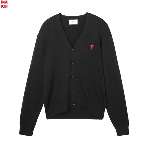 异族日本代购 AMI ALEXANDRE 2024秋男女全羊毛V领针织开衫毛衣