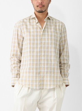 异族日本代购 意大利 DASE 2025春男休闲棉麻温莎领格子长袖衬衫