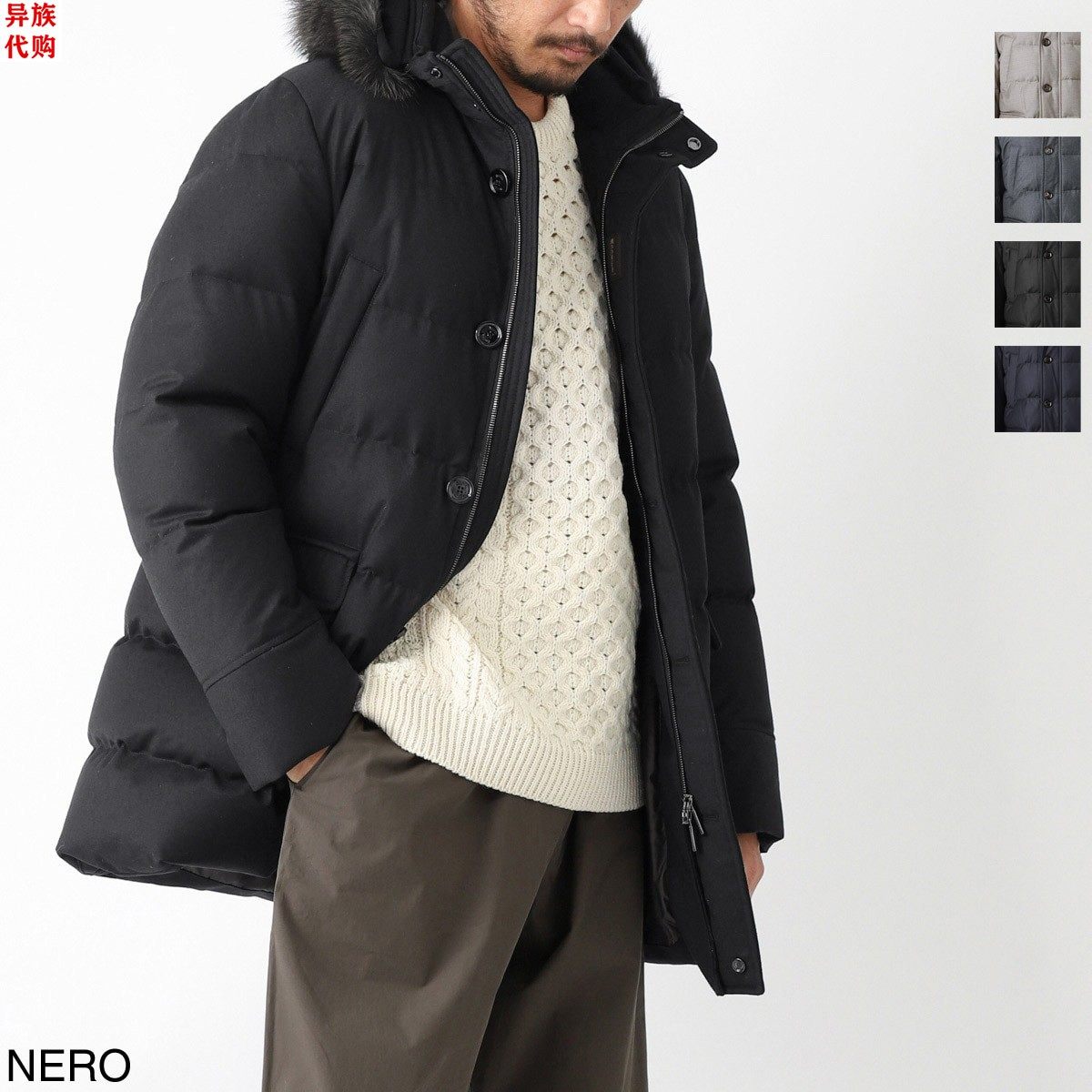异族日本代购 意大利MOORER 2024秋男防寒浣熊毛领羊毛鹅绒羽绒服