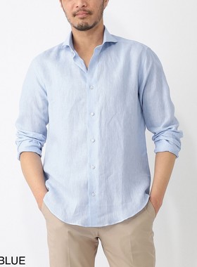 异族日本代购 意大利 DASE 2025春男休闲修身亚麻温莎领长袖衬衫