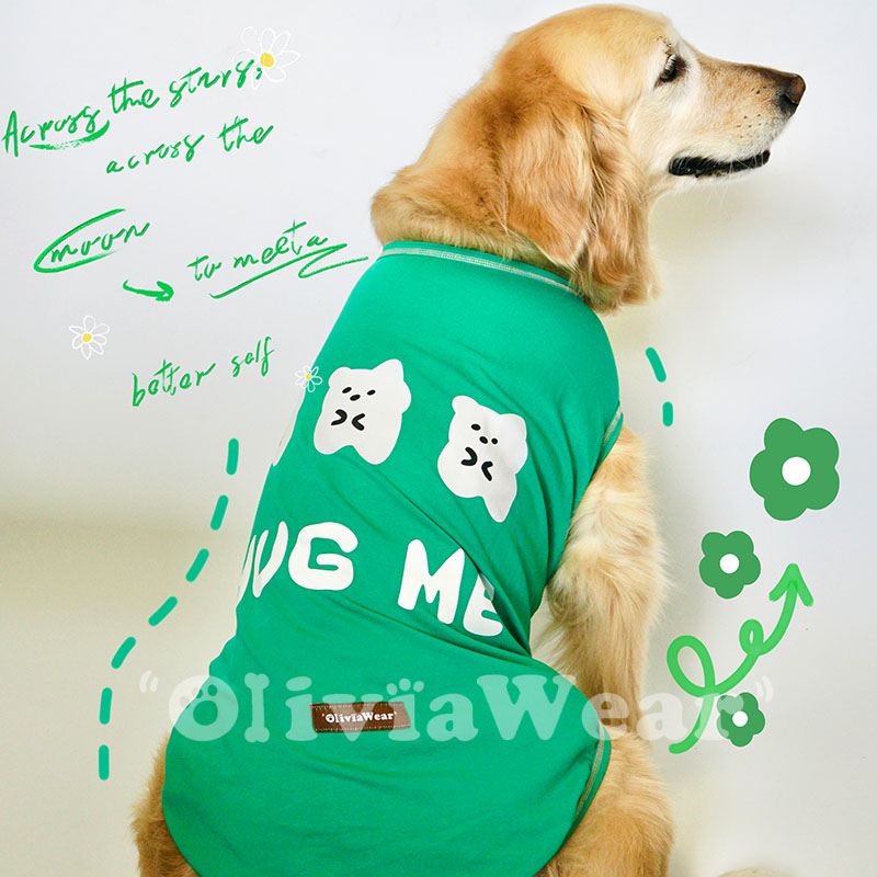 纯色小背心 新品金毛边牧纯棉卡通印花透气轻薄春夏宠物大狗衣服